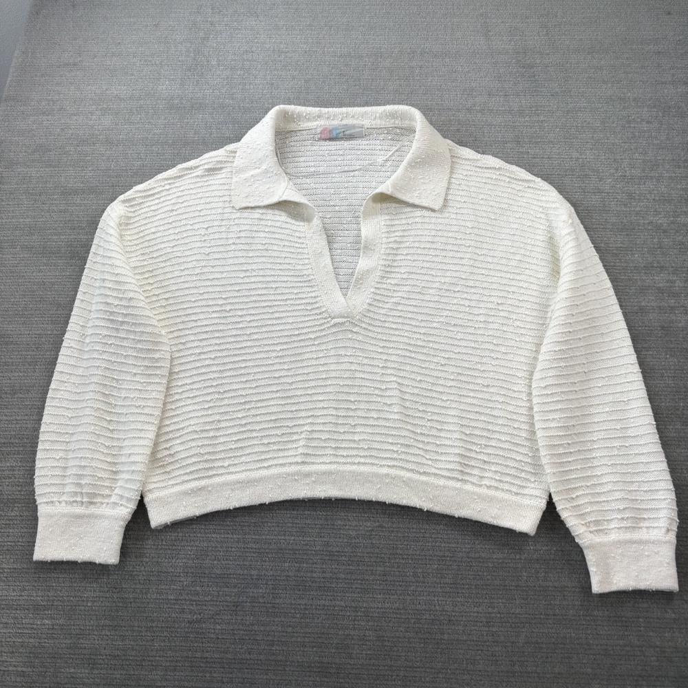 Free People Beach V Neck Sweater Women L Cream Cozy Casual Oversized Collared